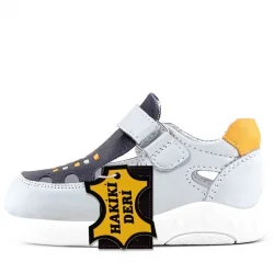 Rakerplus Hakiki Deri Anatomik Gri Cırtlı Bebek Sandalet Ayakkabı