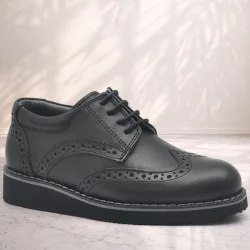 Rakerplus Hakiki Deri Bağcıklı Siyah Erkek Çocuk Klasik Okul Ayakkabı