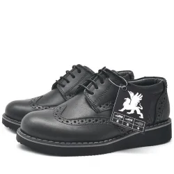 Rakerplus Hakiki Deri Bağcıklı Siyah Erkek Çocuk Klasik Okul Ayakkabı