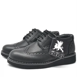 Rakerplus Hakiki Deri Bağcıklı Siyah Erkek Çocuk Klasik Okul Ayakkabı