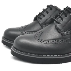 Rakerplus Hakiki Deri Bağcıklı Siyah Erkek Çocuk Klasik Okul Ayakkabı