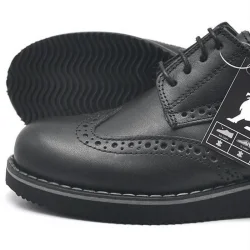 Rakerplus Hakiki Deri Bağcıklı Siyah Erkek Çocuk Klasik Okul Ayakkabı