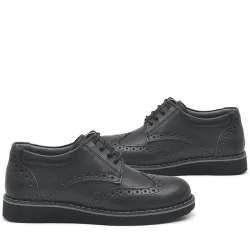 Rakerplus Hakiki Deri Bağcıklı Siyah Erkek Çocuk Klasik Okul Ayakkabı