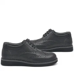 Rakerplus Hakiki Deri Bağcıklı Siyah Erkek Çocuk Klasik Okul Ayakkabı