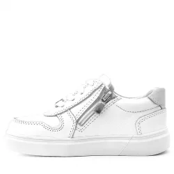 Rakerplus Hakiki Deri Beyaz Bağcıklı Fermuarlı Çocuk Sneaker Ayakkabı