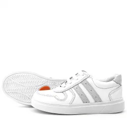 Rakerplus Hakiki Deri Beyaz Bağcıklı Fermuarlı Çocuk Sneaker Ayakkabı