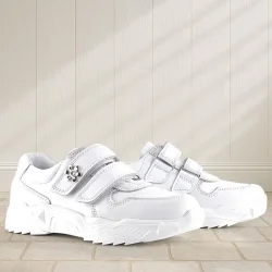 Rakerplus Hakiki Deri Beyaz Çiçek Detaylı Kız Çocuk Spor Ayakkabı