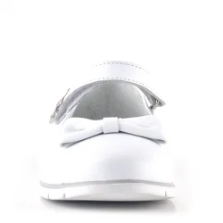 Rakerplus Hakiki Deri Beyaz Cırtlı Çiçek Detaylı Kız Çocuk Babet Ayakkabı