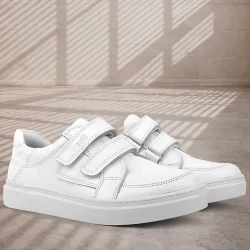 Rakerplus Hakiki Deri Beyaz Cırtlı Genç Erkek Spor Ayakkabı