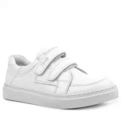 Rakerplus Hakiki Deri Beyaz Cırtlı Genç Erkek Spor Ayakkabı