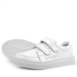 Rakerplus Hakiki Deri Beyaz Cırtlı Genç Erkek Spor Ayakkabı