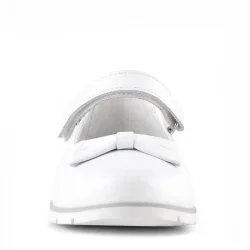 Rakerplus Hakiki Deri Beyaz Fiyonklu Cırtlı Kız Çocuk Babet Ayakkabı