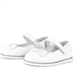 Rakerplus Hakiki Deri Beyaz Fiyonklu Cırtlı Kız Çocuk Babet Ayakkabı