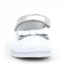 Rakerplus Hakiki Deri Beyaz Gümüş Fiyonklu Cırtlı Kız Çocuk Babet