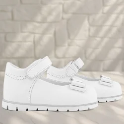 Rakerplus Hakiki Deri Beyaz Kız Bebek Babet Ayakkabı