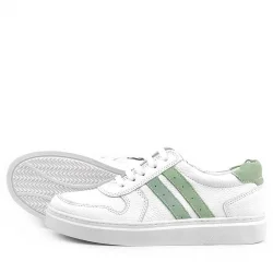 Rakerplus Hakiki Deri Beyaz Yeşil Bağcıklı Fermuarlı Çocuk Sneaker