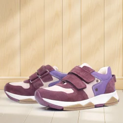 Rakerplus Hakiki Deri Bordo Pembe Metal Detaylı Kız Çocuk Sneakers Ayakkabı