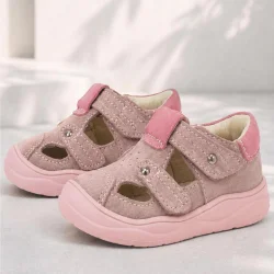 Rakerplus Hakiki Deri Cırt Cırtlı Pudra Bebek Sandalet