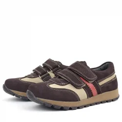 Rakerplus Hakiki Deri Cırtlı Kahve Kum Çocuk Spor Okul Ayakkabı