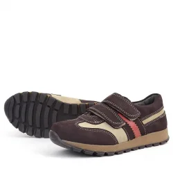 Rakerplus Hakiki Deri Cırtlı Kahve Kum Çocuk Spor Okul Ayakkabı