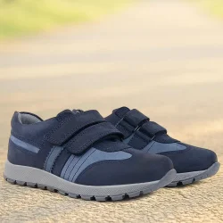 Rakerplus Hakiki Deri Cırtlı Lacivert Mavi Çocuk Spor Okul Ayakkabı