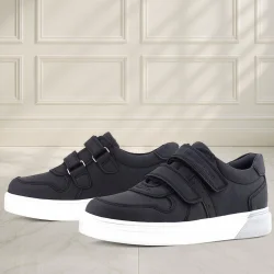 Rakerplus Hakiki Deri Cırtlı Siyah Beyaz Tabanlı Erkek Çocuk Spor Ayakkabı