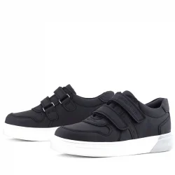 Rakerplus Hakiki Deri Cırtlı Siyah Beyaz Tabanlı Erkek Çocuk Spor Ayakkabı