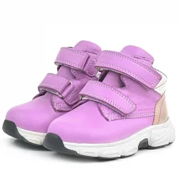 Rakerplus Hakiki Deri Fuşya Pembe Cırtlı Kız Bebek Bot Ayakkabı