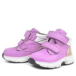 Rakerplus Hakiki Deri Fuşya Pembe Cırtlı Kız Bebek Bot Ayakkabı