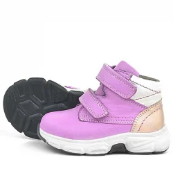 Rakerplus Hakiki Deri Fuşya Pembe Cırtlı Kız Bebek Bot Ayakkabı