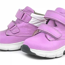 Rakerplus Hakiki Deri Fuşya Pembe Cırtlı Kız Bebek Bot Ayakkabı