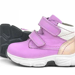 Rakerplus Hakiki Deri Fuşya Pembe Cırtlı Kız Bebek Bot Ayakkabı