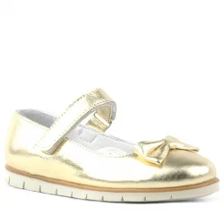 Rakerplus Hakiki Deri Gold Fiyonklu Cırtlı Kız Çocuk Babet