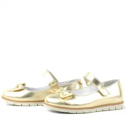 Rakerplus Hakiki Deri Gold Fiyonklu Cırtlı Kız Çocuk Babet