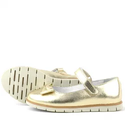 Rakerplus Hakiki Deri Gold Fiyonklu Cırtlı Kız Çocuk Babet