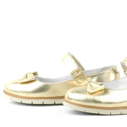 Rakerplus Hakiki Deri Gold Fiyonklu Cırtlı Kız Çocuk Babet