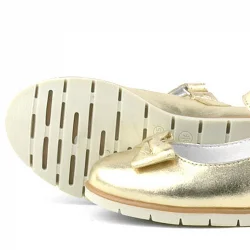 Rakerplus Hakiki Deri Gold Fiyonklu Cırtlı Kız Çocuk Babet