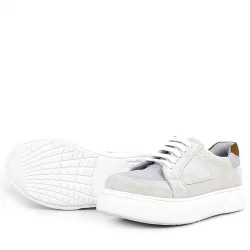 Rakerplus Hakiki Deri Gri Bağcıklı Çocuk Günlük Okul Ayakkabı