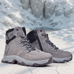 Rakerplus Hakiki Deri Gri Bağcıklı Fermuarlı Trekking Çocuk Bot