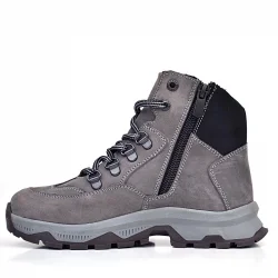 Rakerplus Hakiki Deri Gri Bağcıklı Fermuarlı Trekking Çocuk Bot