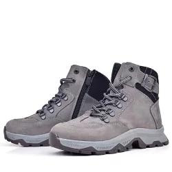 Rakerplus Hakiki Deri Gri Bağcıklı Fermuarlı Trekking Çocuk Bot