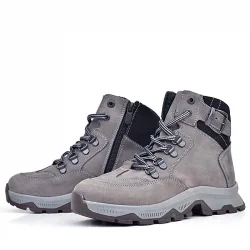 Rakerplus Hakiki Deri Gri Bağcıklı Fermuarlı Trekking Çocuk Bot