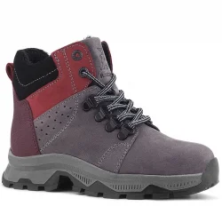Rakerplus Hakiki Deri Gri Bordo Fermuarlı Trekking Çocuk Bot