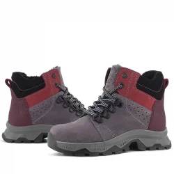 Rakerplus Hakiki Deri Gri Bordo Fermuarlı Trekking Çocuk Bot