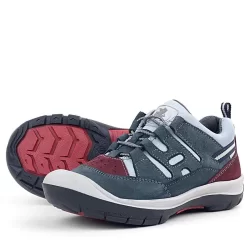 Rakerplus Hakiki Deri Gri Bordo Lastik Bağcıklı Çocuk Outdoor Ayakkabı