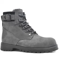 Rakerplus Hakiki Deri Gri Fermuarlı Bağcıklı Kürklü Bot