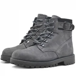 Rakerplus Hakiki Deri Gri Fermuarlı Bağcıklı Kürklü Bot