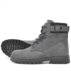 Rakerplus Hakiki Deri Gri Fermuarlı Bağcıklı Kürklü Bot