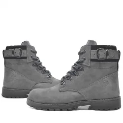 Rakerplus Hakiki Deri Gri Fermuarlı Bağcıklı Kürklü Bot