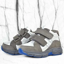 Rakerplus Hakiki Deri Gri Gümüş Cırtlı Kız Bebek Bot Ayakkabı